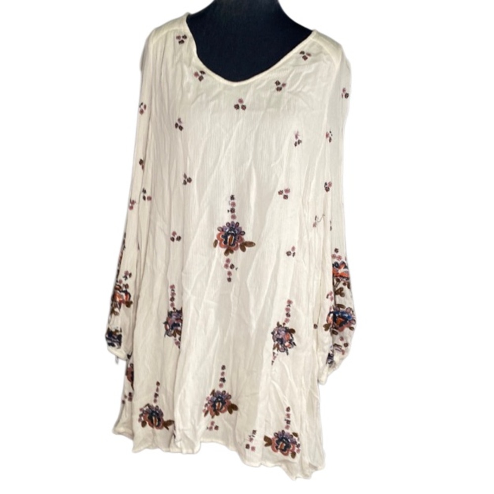 Free People Oxford Floral Embroidered Mini Dress Bell Sleeves Festival Small